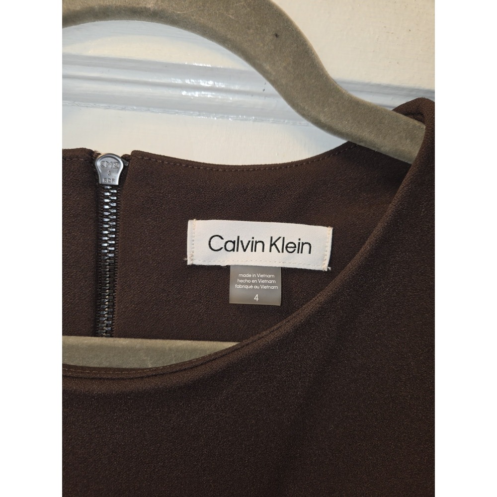 NWT Calvin Klein Brown Belted A Line Sleeveless Faux Leather Belted Dress.  4 - Picture 7 of 8
